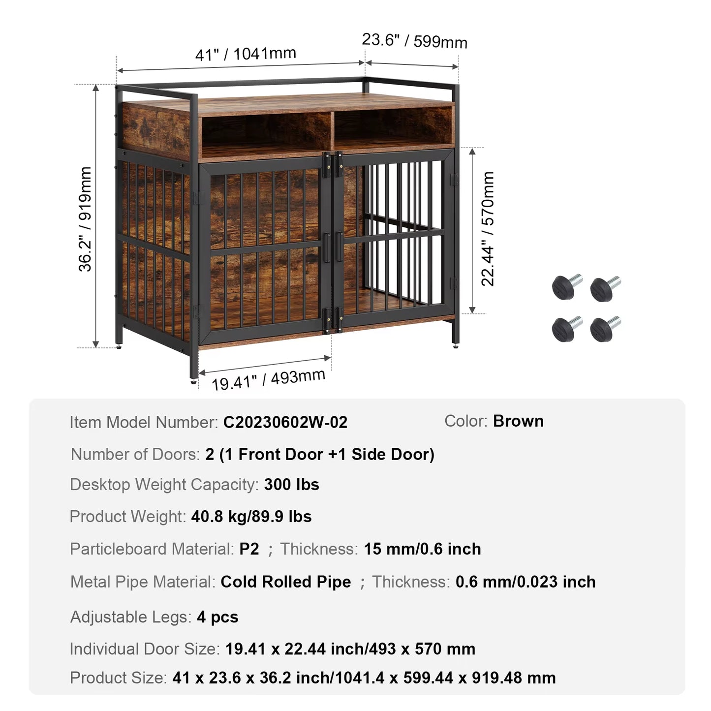 Heavy-Duty Wooden Dog Crate End Table Furniture Kennel with Double Doors Multi-Purpose Removable Tray for Dogs Indoor
