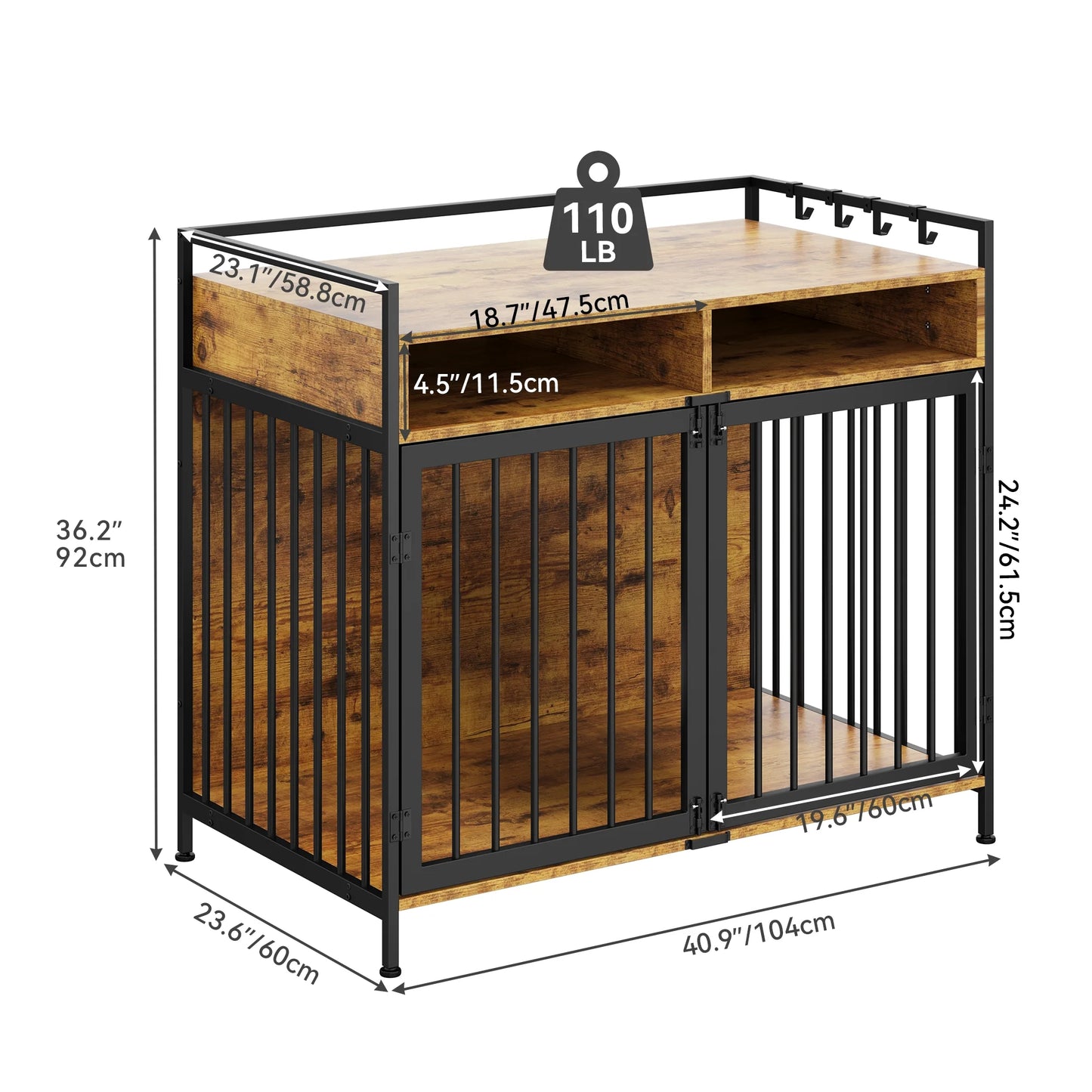 41" XL Dog Crate Furniture Heavy Duty Dog Kennel with 2 Drawers End Table Wooden Dog Cage Indoor Pet Crate Table for Small to Medium,Brown