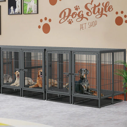 Heavy Duty Large Dog Crate Strong Metal Cage Pet Playpen Kennel with Removable Divider Panel Partition and Trays for 2 Dogs