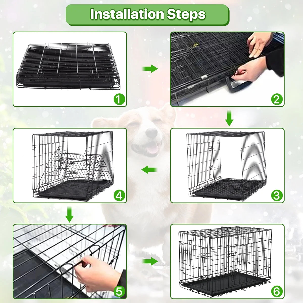 48 Inch Dog Crate Folding XXL Large Dog Cage Dog Kennels and Crates for Large Dogs Pet Animal Segregation Cage with Divider, Plastic Tray, Double-Door, Handle, Black