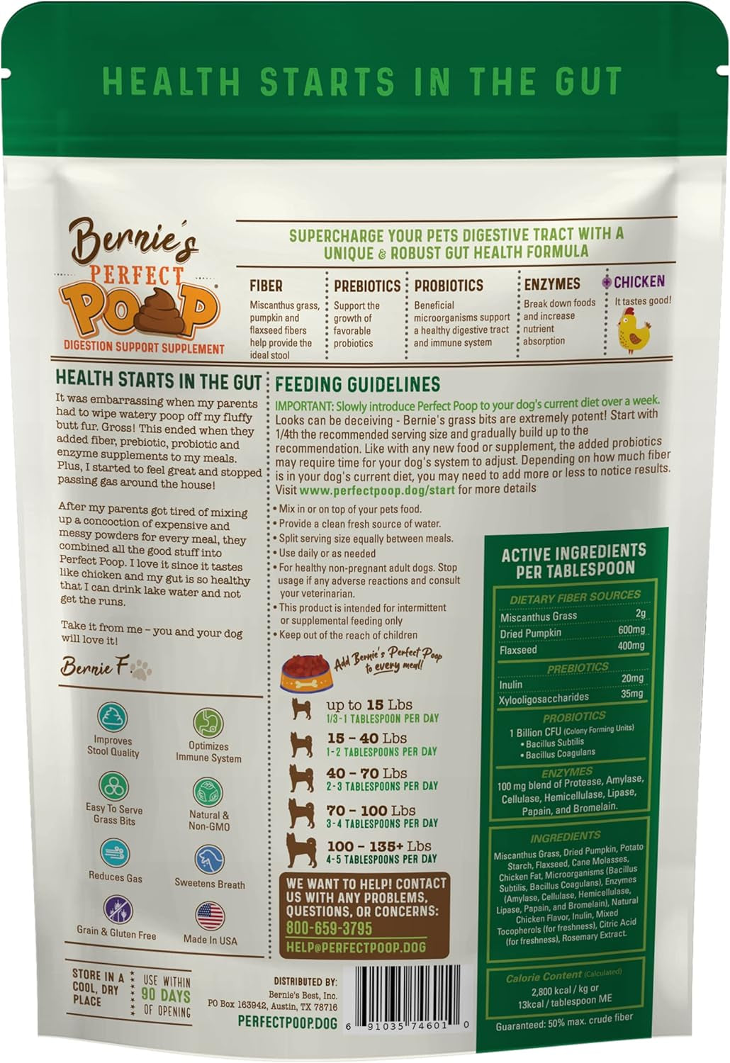 Perfect Poop Digestion & Health Supplement for Dogs: Fiber, Prebiotics, Probiotics, Enzymes Digestive, Hard & Soft Stool, Improved Health (4.2Oz Cheddar Bag + 4.2 Oz Chicken Bag, 4.2 Oz Bundle)