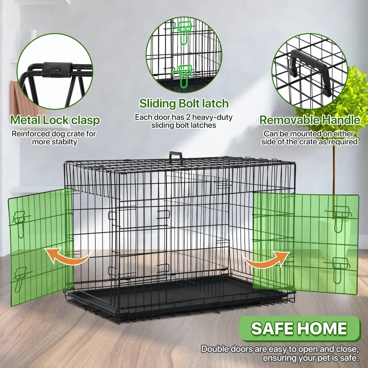 48 Inch Dog Crate Folding XXL Large Dog Cage Dog Kennels and Crates for Large Dogs Pet Animal Segregation Cage with Divider, Plastic Tray, Double-Door, Handle, Black