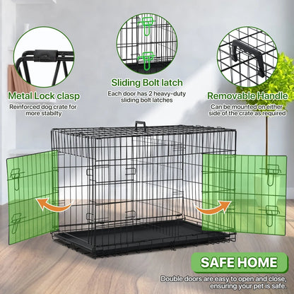 48 Inch Dog Crate Folding XXL Large Dog Cage Dog Kennels and Crates for Large Dogs Pet Animal Segregation Cage with Divider, Plastic Tray, Double-Door, Handle, Black