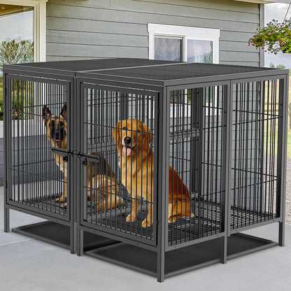 Heavy Duty Large Dog Crate Strong Metal Cage Pet Playpen Kennel with Removable Divider Panel Partition and Trays for 2 Dogs
