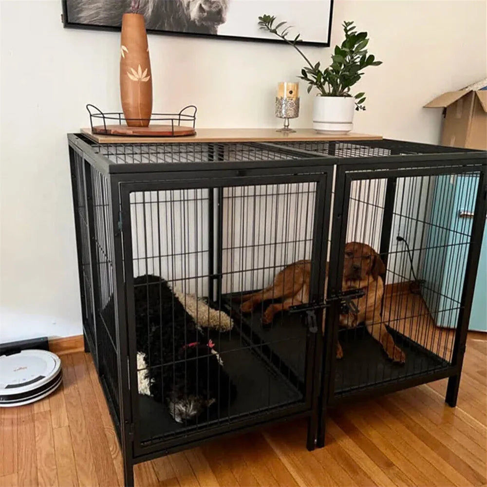 Heavy Duty Large Dog Crate Strong Metal Cage Pet Playpen Kennel with Removable Divider Panel Partition and Trays for 2 Dogs