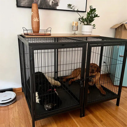 Heavy Duty Large Dog Crate Strong Metal Cage Pet Playpen Kennel with Removable Divider Panel Partition and Trays for 2 Dogs