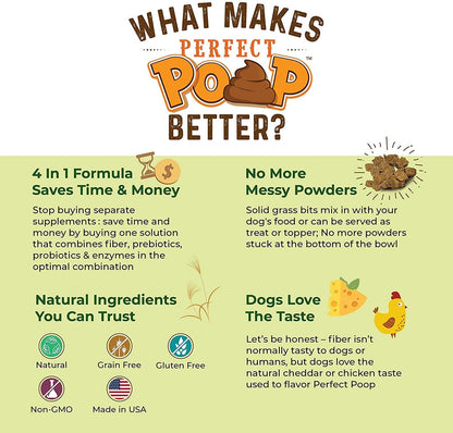 Perfect Poop Digestion & Health Supplement for Dogs: Fiber, Prebiotics, Probiotics, Enzymes Digestive, Hard & Soft Stool, Improved Health (4.2Oz Cheddar Bag + 4.2 Oz Chicken Bag, 4.2 Oz Bundle)