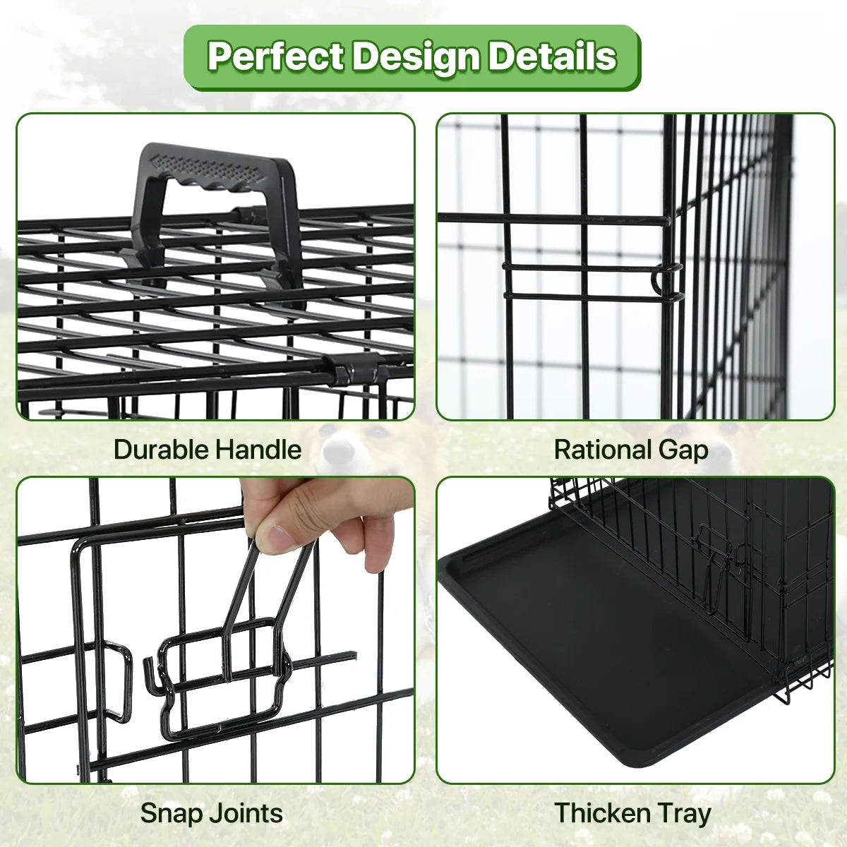 48 Inch Dog Crate Folding XXL Large Dog Cage Dog Kennels and Crates for Large Dogs Pet Animal Segregation Cage with Divider, Plastic Tray, Double-Door, Handle, Black
