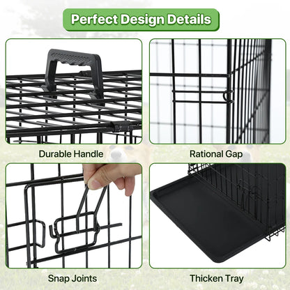 48 Inch Dog Crate Folding XXL Large Dog Cage Dog Kennels and Crates for Large Dogs Pet Animal Segregation Cage with Divider, Plastic Tray, Double-Door, Handle, Black