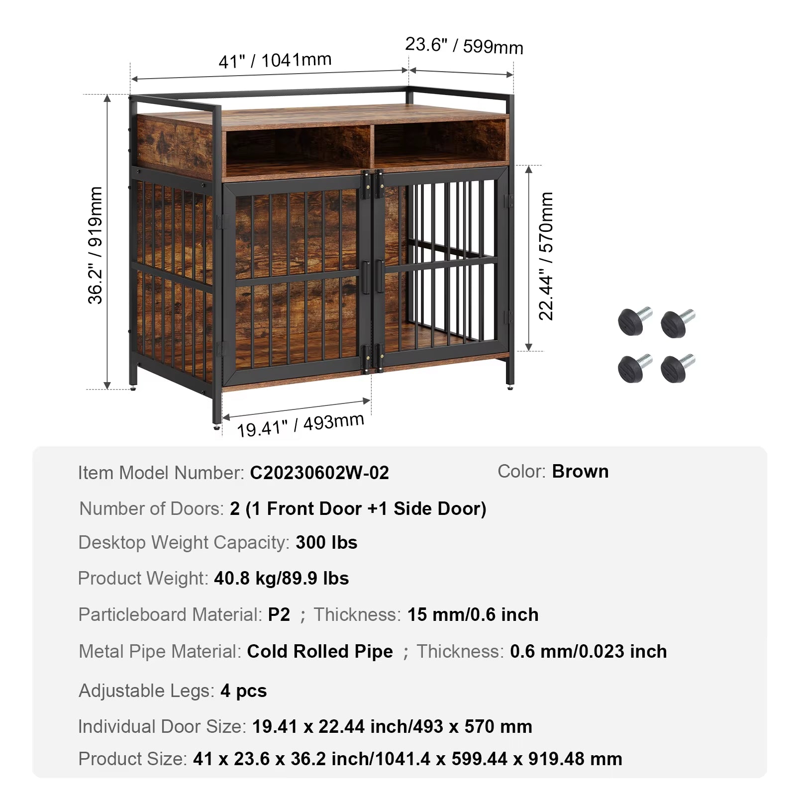 Heavy-Duty Wooden Dog Crate End Table Furniture Kennel with Double Doors Multi-Purpose Removable Tray for Dogs Indoor