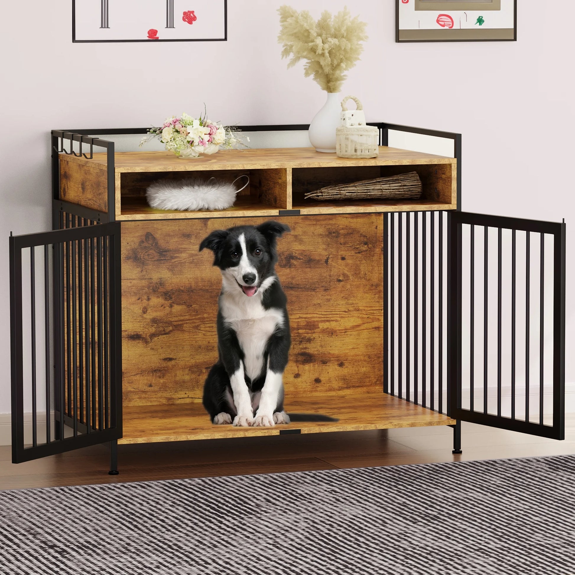 41" XL Dog Crate Furniture Heavy Duty Dog Kennel with 2 Drawers End Table Wooden Dog Cage Indoor Pet Crate Table for Small to Medium,Brown