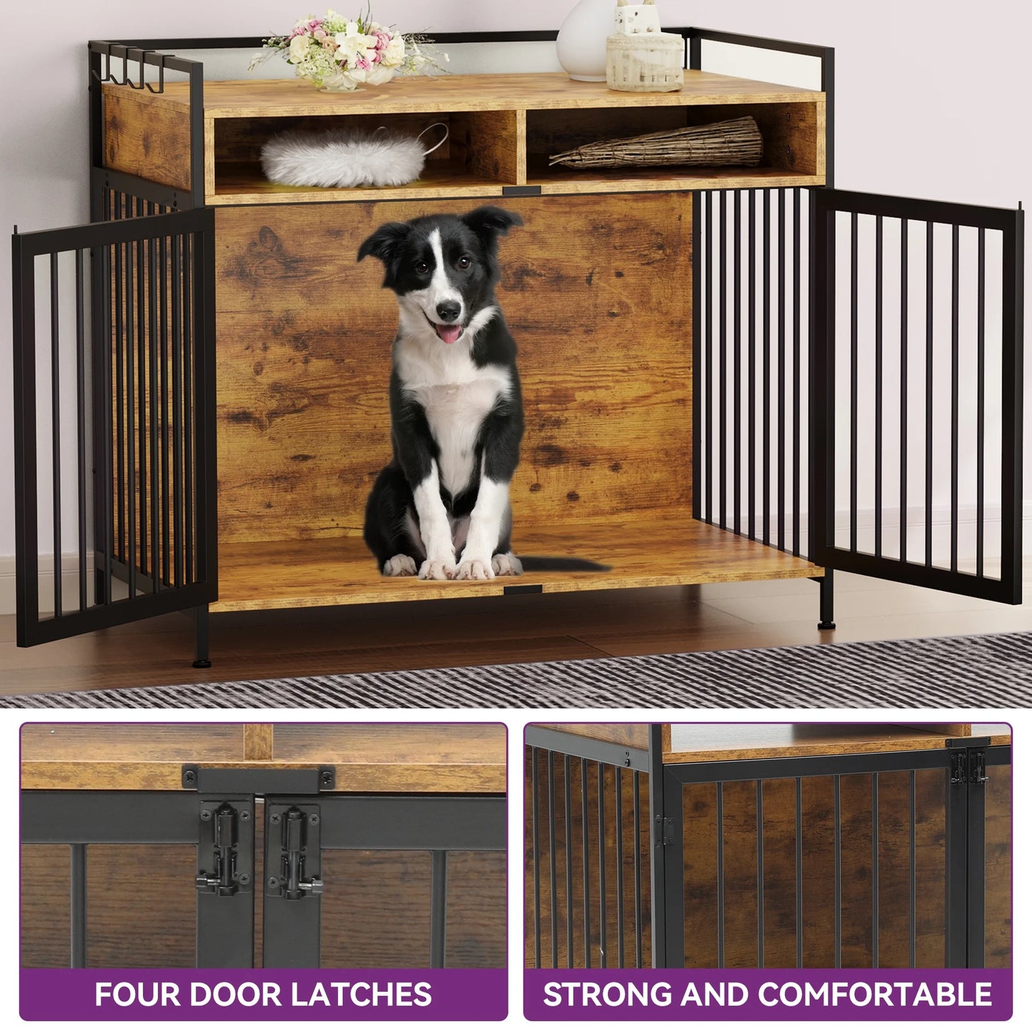 41" XL Dog Crate Furniture Heavy Duty Dog Kennel with 2 Drawers End Table Wooden Dog Cage Indoor Pet Crate Table for Small to Medium,Brown
