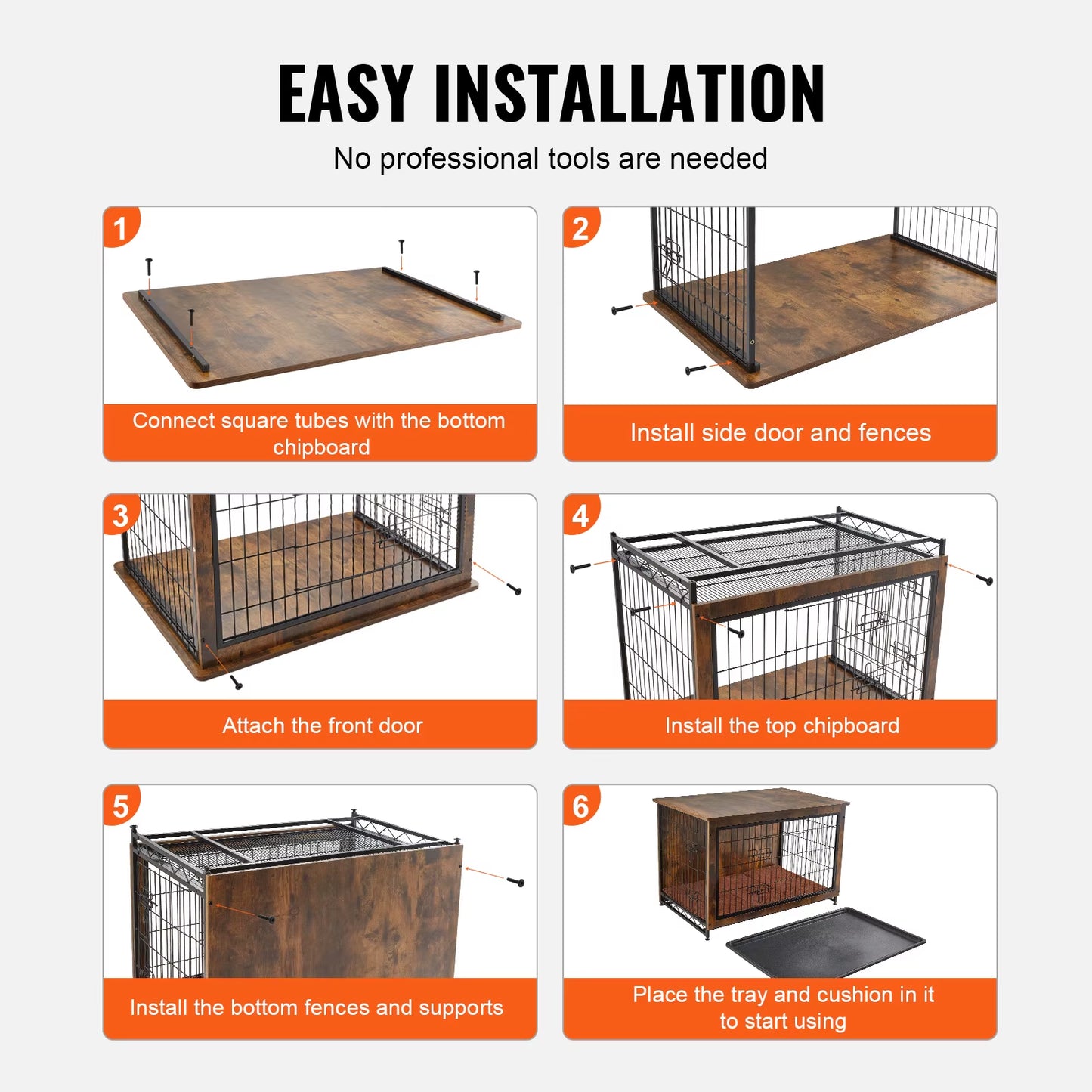 Heavy-Duty Wooden Dog Crate End Table Furniture Kennel with Double Doors Multi-Purpose Removable Tray for Dogs Indoor